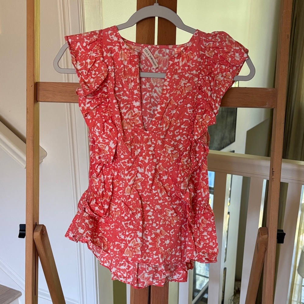 Ulla Johnson Coral Pink Ruffle Blouse